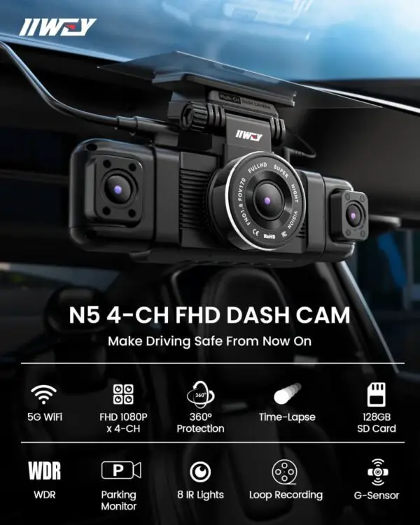 IIWEY N5 4 Channel Dash Cam 360° View