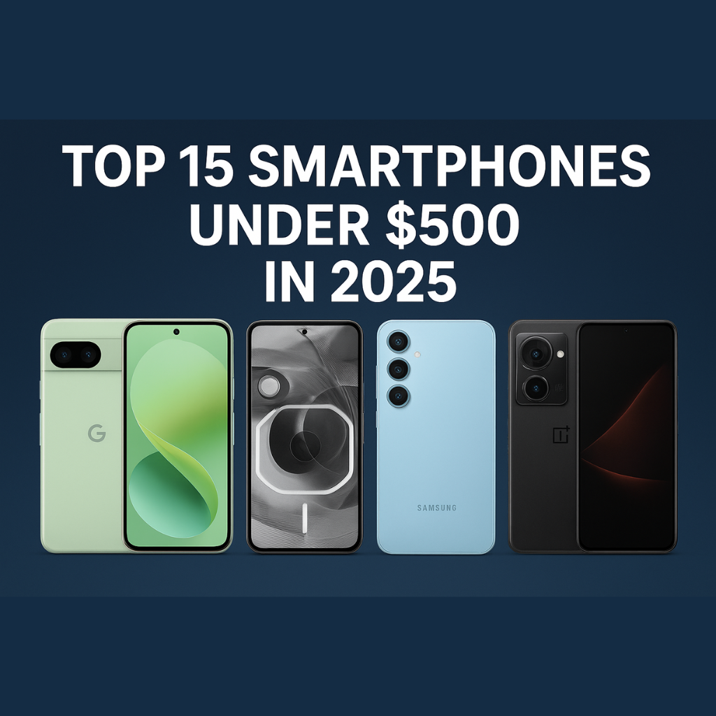 Top 15 Smartphones Under $500 in 2025 . Best Budget Phones for USA, UAE, UK & Worldwide